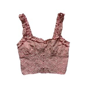 Kirious Los Angeles Pink‎ Ivory Gingham Country Crop Top Juniors Medium